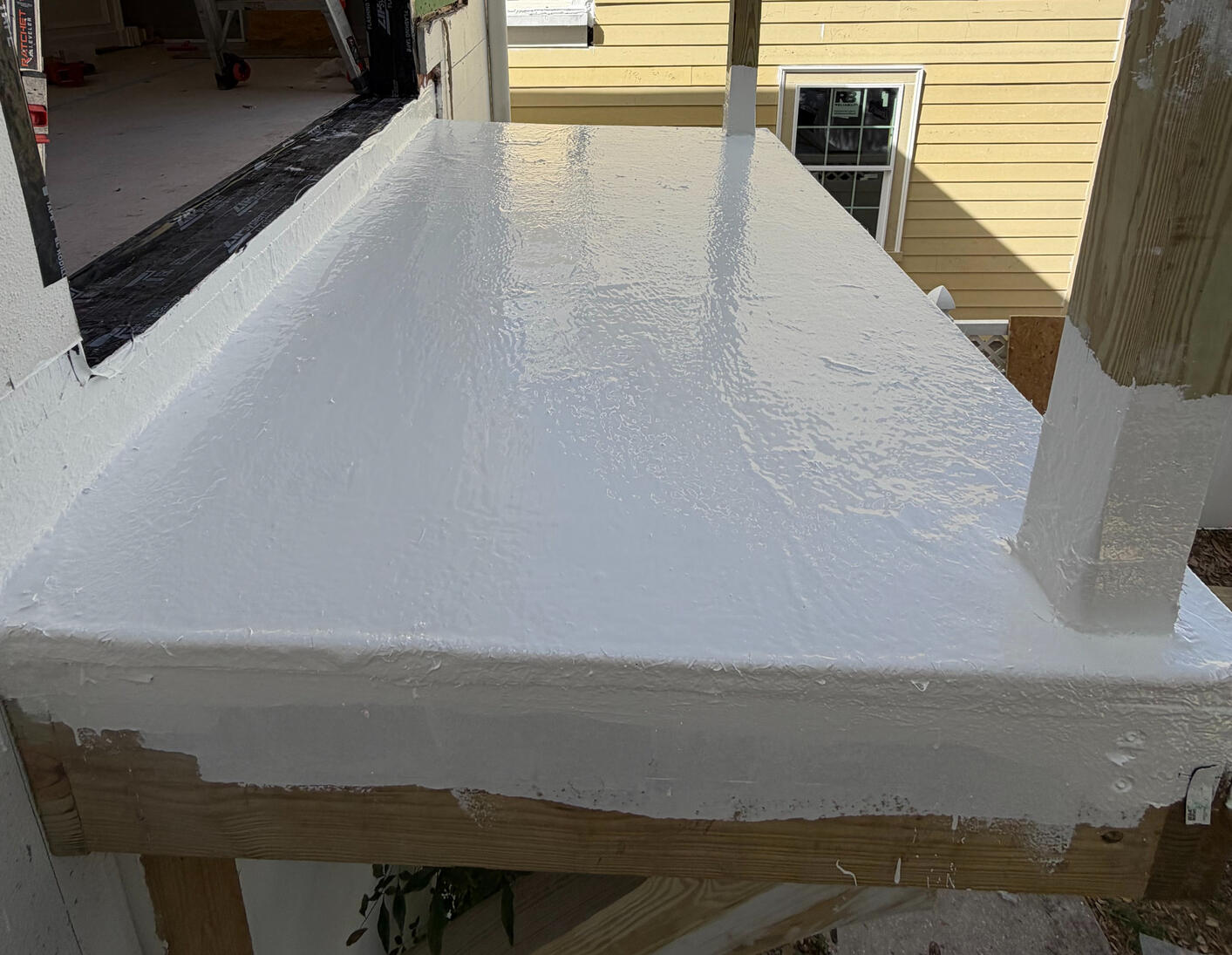 This reinforced polyurethane membrane combines glass fiber and polyamide mesh for maximum tear resistance. The system utilizes rubberized taping at critical stress points to handle settling and prolonged sun exposure. This reinforced polyurethane membrane combines glass fiber and polyamide mesh for maximum tear resistance. The system utilizes rubberized taping at critical stress points to handle settling and prolonged sun exposure.